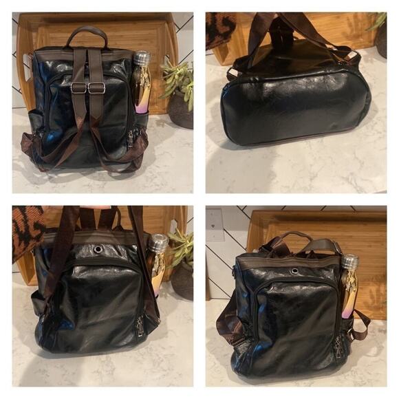Vegan Leather Backpack One Shoulder Messenger Anti Theft Waterproof Travel main image 9